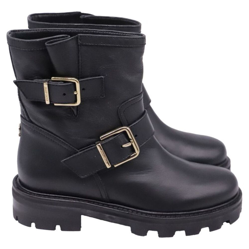 Jimmy Choo Youth II Buckled Ankle Boots in Black Calf Leather